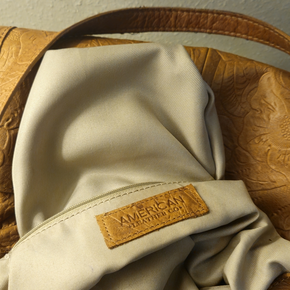 American Leather Co. Embossed Tan Shoulder Bag - Picture 4 of 9